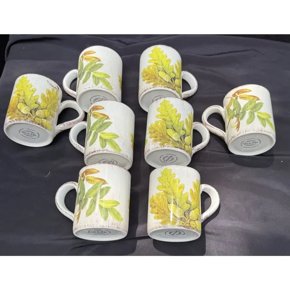 8 Sur La Table Acorn & Fig Coffee Tea Mugs made in Italy Fall Thanksgiving Mint!